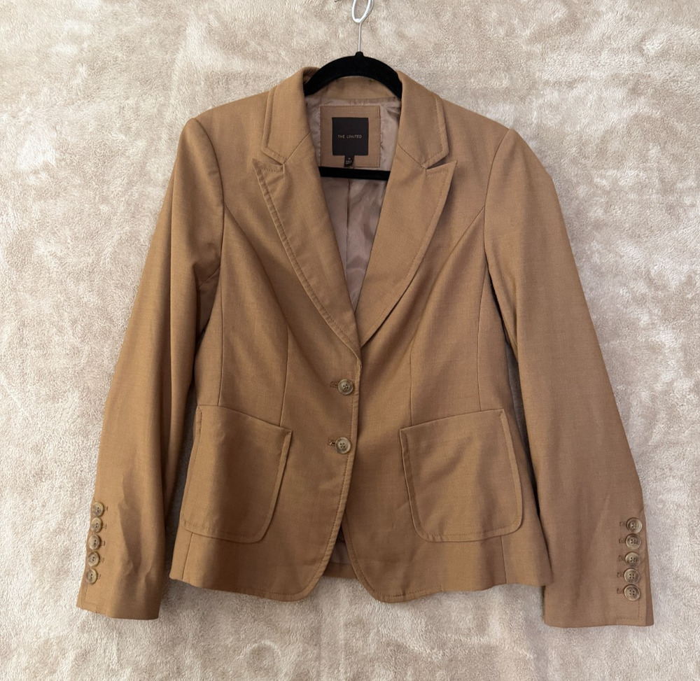 The Limited Women 2 Button Blazer Jacket Tan Camel Medium M Career Suit Office